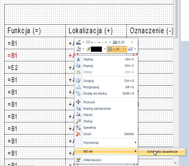 80. Listwa plan. Można wyświetlać numer przewodu (żyły kabla) nawet bez generowania numeracji przewodów. Zarządza tym zawartość tekstu Numer żyły kabla (lewo), Numer żyły kabla (prawo).