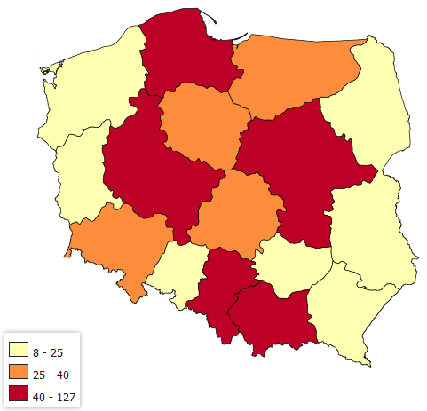 Przyjazdy z powodu migracji wewnętrznych (z