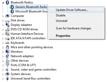 4. Adapter USB jest wyświetlony jako Generic Bluetooth Radio w kategorii Odbiorniki radiowe Bluetooth (Bluetooth Radios). 5.