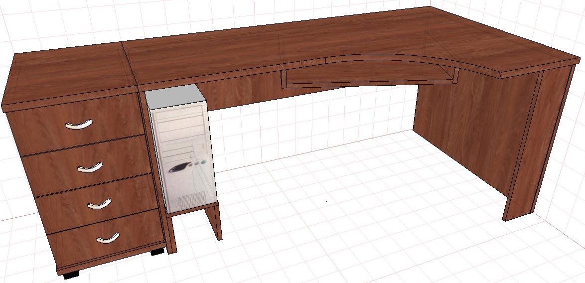 Materiał pozostałych elementów biurka - płyta wiórowa laminowana 18 mm oklejona PCV 2mm. Wysokość ściany tylnej biurka -300 mm.