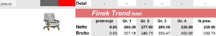 ROZKROJE NAZWA WYMIARY (cm) ilość tkaniny (w m. bież.) Cennik nr 6/2014 z dnia 25.09.2014 r. szer. gł. wys. wym. leżyska Finka Mona 200 105 93 200 X 120 Netto 540.00 650.00 685.00 720.00 838.00 0.