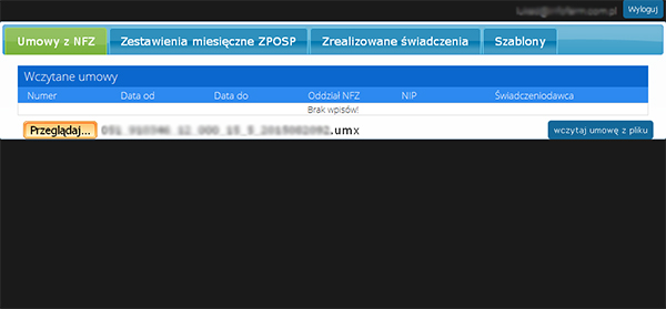 2.2.1 Wczytanie umowy z NFZ W efekcie podpisania umowy z NFZ na realizację zaopatrzenia w środki pomocnicze i przedmioty ortopedyczne, otrzymujemy umowę w formie elektronicznej.