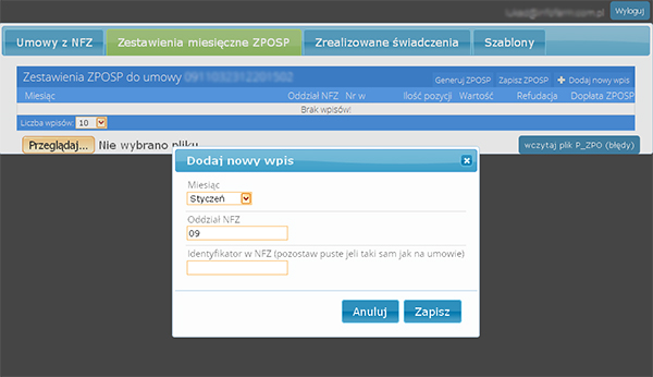 2.2.2 Wybór miesiąca rozliczeniowego Wprowadzanie zleceń do programu musi zostać poprzedzone dopisaniem lub wyborem dopisanego wcześniej miesiąca, za który będą wprowadzane zlecenia po wcześniejszym