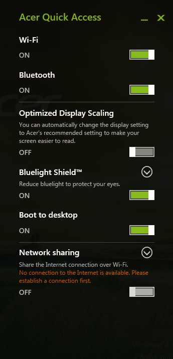Acer Bluelight Shield - 41 A CER BLUELIGHT SHIELD Funkcję Acer Bluelight Shield można włączyć w celu zmniejszenia emisji niebieskiego światła z ekranu w celu ochrony oczu.