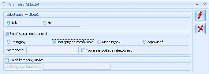 3.3.6 Zmiana parametrów dla Comarch isklep24 Z poziomu menu Ogólne/ Cennik lub Handel/ Zasoby w Operacjach seryjnych dostępne są funkcje: - zmiana marki/producenta: Rys.