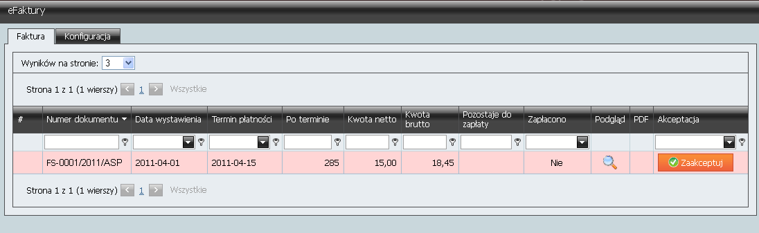 Str. 210 Moduł isklep24 v. 6.2 Rys. 293 Panel administracyjny, Płatności, efaktury, Faktura.