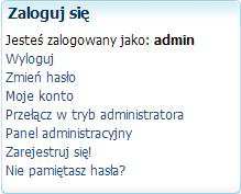 hasło podać hasło dostępowe. Rys. 335 Plugin Login, Logowanie administratorów. Uwaga: W przypadku, gdy hasła dostępowe nie zostały zmienione, hasłem domyślnym dla administratorów jest admin.