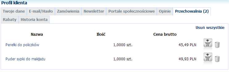 1.7 Przechowalnia Zakładka Moja przechowalnia zawiera listę dodanych do Przechowalni towarów klienta. Więcej na temat dodawania towarów do Przechowalni w rozdziale 6.4.