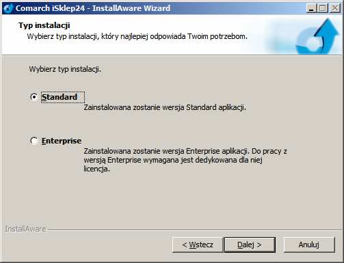 Str. 318 Moduł isklep24 v. 6.2 9.4.2.3 Wybór wersji isklep24 Wybór wersji Standard lub Enterprise. Wersja Enterprise ma znacznie rozszerzoną funkcjonalność, jednakże wymaga specjalnej licencji. 9.4.2.4 Wybór miejsca instalacji Ważnym parametrem podawanym podczas instalowania programu jest folder instalacji.