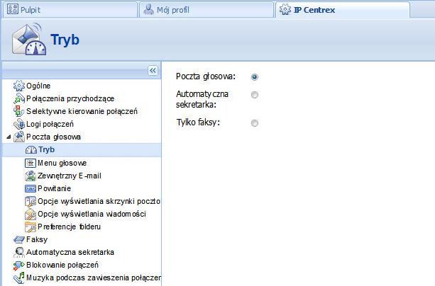 Portal Konta poczta głosowa - tryb (3) Wybór trybu działania