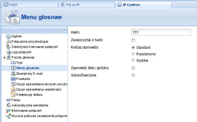 Portal Konta menu głosowe poczty