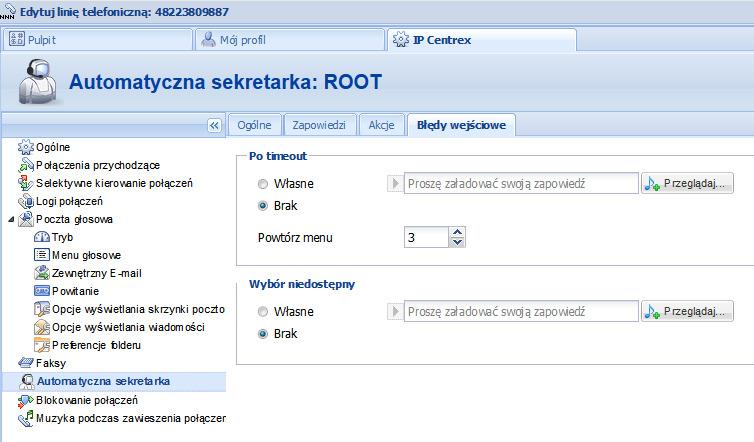 Automatyczna sekretarka (5/5) (1) Wybierz zakładkę Ogólne (2) Załaduj nagrane