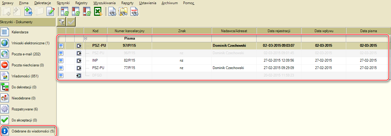 Kolor dla odczytanych w skrzynce "odebrane do