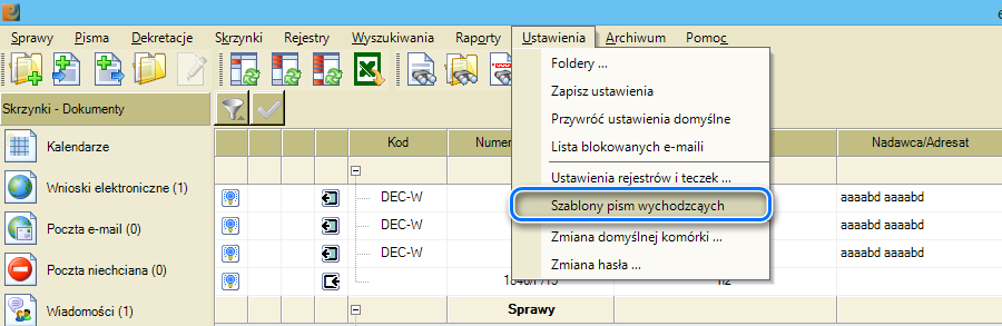 Szablony pism dla pism wychodzących. 1.