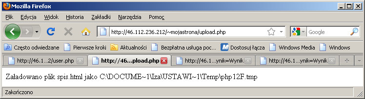 Upload plików (2) is_uploaded_file() sprawdza, czy plik został poprawnie przesłany na serwer move_uploaded_file() pozwala na przeniesienie plików z miejsca tymczasowego do docelowego