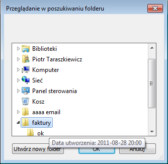 Ilustracja 20: Okno wyboru katalogu docelowego w Comarch Optima 5. Aby wybrać katalog klikamy na przycisk Nazwa katalogu Ilustracja 21: Okno wskazania katalogu docelowego z Comarch Optima 6.