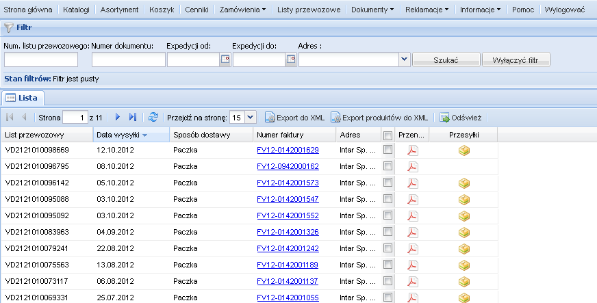 Listy przewozowe Możliwość exportu do.csv a.