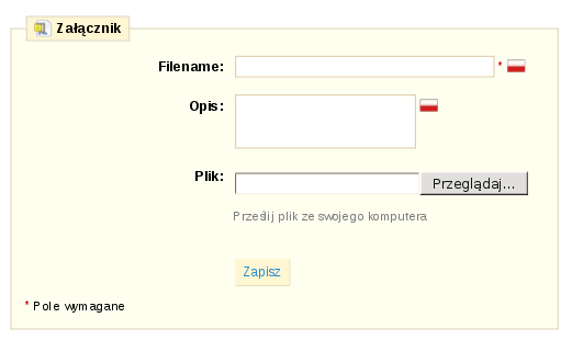Załączniki możesz dodawać porzez Wybranie w menu Katalog->Załączniki, lub w tym formularz poprzez Prześlij nowy załącznik.