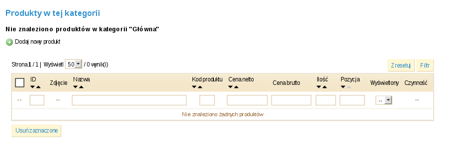 2.3 Usuwanie kategorii Aby usunąć kategorię należy przejść do kategorii nadrzędnej dla kategorii którą chcemy usunąć.