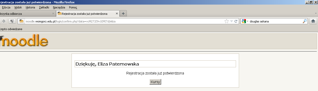 Po zakończeniu proceu tworzenia konta otrzymujęmy poniższy komunikat. UWAGA!