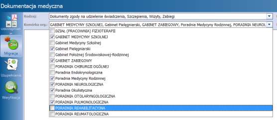 6 W przypadku danych gabinetowych proces migracji polega na utworzeniu dokumentów XML w Elektronicznej Dokumentacji Medycznej dla informacji wprowadzonych do aplikacji przed uruchomieniem modułu EDM.