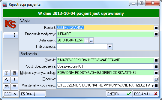 4. Generowanie Historii Zdrowia i Choroby z podpisem certyfikowanym pracownika 4.1. Rejestracja wizyty Wprowadzanie świadczeń w module EDM przebiega analogicznie jak w module WIZYTA.