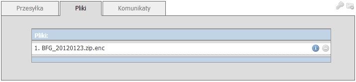 czy zostały dodane wszystkie części archiwum). Po kliknięciu w zakładkę "Pliki" konkretnej przesyłki zostanie wyświetlona lista plików umieszczonych w tej przesyłce, jak np. na rysunku niżej.