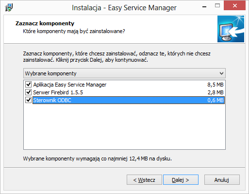 Instrukcja instalacji v2.0 Easy Service Manager 1. Instalacja aplikacji. Aplikacja składa się z trzech komponentów: - serwer baz danych Firebird 1.5.