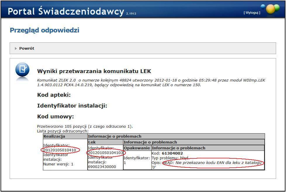 4 Wykonanie refundacji leków - z korektami. Opis wykonania korekty pozycji odrzuconej podczas weryfikacji przez Portal Świadczeniodawcy.