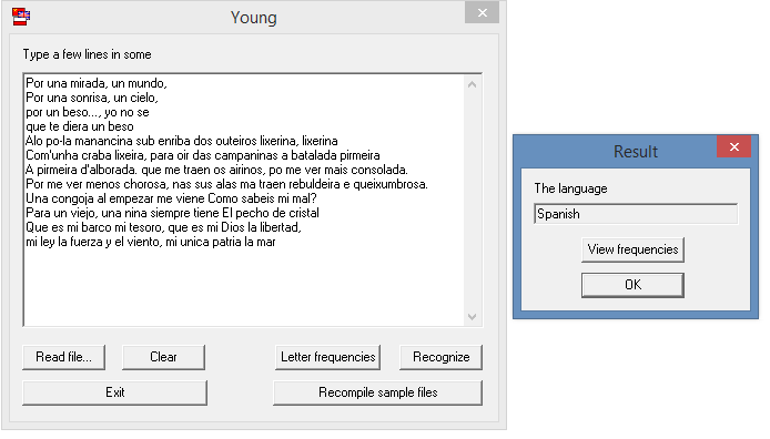Young Young - służy do rozpoznawania języka, w jakim napisany jest dany tekst na podstawie częstości występowania