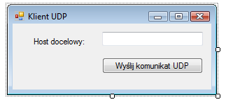 zadbać o odpowiedni wygląd formatki i o nadanie jej elementom odpowiedniego opisu. Rezultat powinien być podobny do poniższego (rys.1): Rys.1. Prosty klient UDP - wygląd formatki.