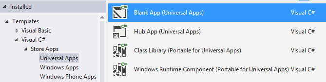1. Utwórz nowy: Store Apps Windows Apps BlankApp(Visual c#) projekt. 2. Do folderu Assets dodaj pliki zasobów. Należy je ściągnąć ze strony przedmiotu (pliki: Logo.scale-100.png, SmallLogo.scale-100.png, SplashScreen.