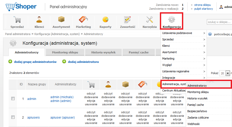 Adres sklepu adres do sklepu Internetowego, Login nazwa użytkownika, który ma dostęp do Web API (tworzenie użytkownika z dostępem do Web API zostało opisanie w kolejnym punkcie), Hasło hasło