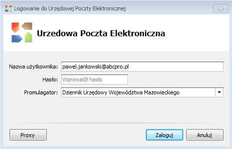 Klient Urzędowej Poczty Elektronicznej W przypadku wystąpienia problemów, związanych z wysyłką wniosku o publikację do Redakcji Dziennika Urzędu Wojewódzkiego, należy skorzystad z aplikacji