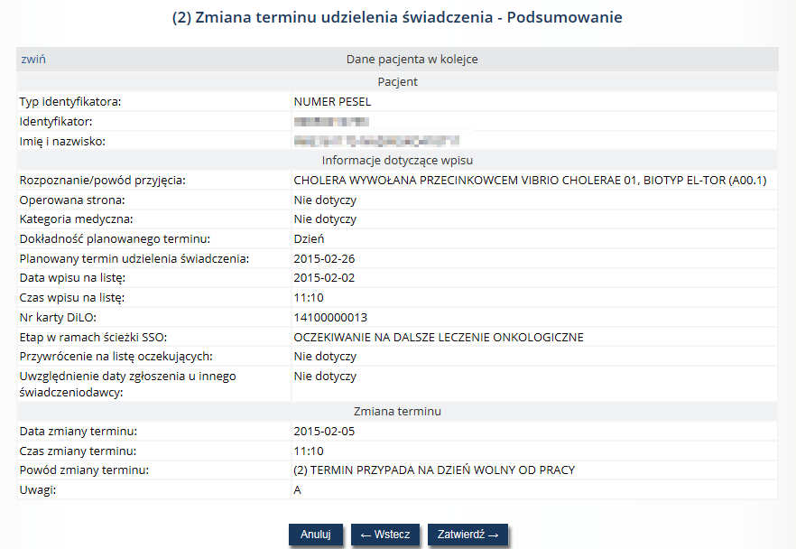 Termin do wyboru ze słownika Powód zmiany terminu do wyboru ze słownika z powodami zmian terminów: 1. Termin wpisany przez pomyłkę 2. Termin przypada na dzień wolny od pracy 3.