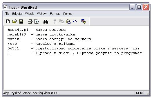 Zastosowanie sieci LAN/WAN... Rys. 2. Fig. 2. Zrzut ekranu z pliku konfiguracyjnego host.txt Screen dump from host.