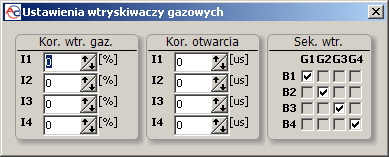 Pozostałe parametry w grupie ustawienia sterownika gazu: Typ wtryskiwacza gazowego typ zastosowanego wtryskiwacza gazowego.