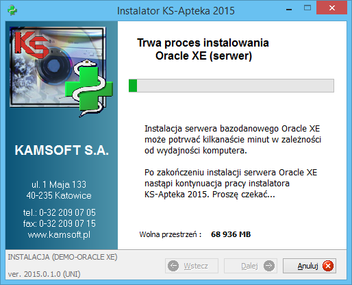 Ścieżkę docelową instalacji Oracle XE, Porty: o MTS (domyślnie 2030), o TNS (domyślnie 1521), o http (domyślnie 8080), Hasło SYS (domyślnie oraclexe). Rys. 9.