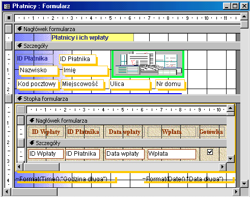 wiążąc pola ID Płatnika obu formularzy. Tak może wyglądać projekt formularza.