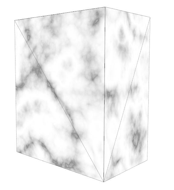 Problemy geometryczno-matematyczne i ich rozwiązania Tekstura wolumetryczna 3D - szum Perlina Kolor piksela zależny jest od jego pozycji w świecie 3D.