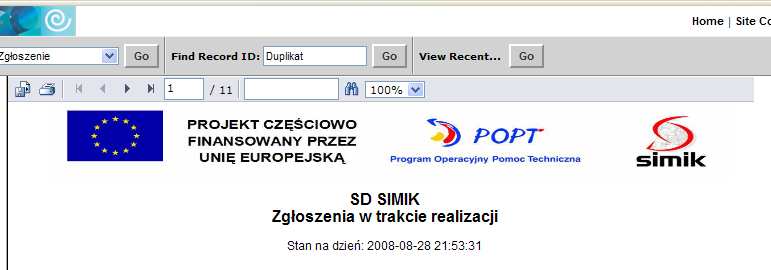 2.3 Działania na raportach Po wygenerowaniu raportu, nad raportem pojawia się menu z dostępnymi akcjami, jakie