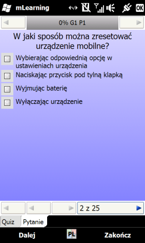 W celu wypełnienia / wprowadzenia odpowiedzi do pytao w quizie należy wykonad następujące kroki: 1) Dwukrotnie kliknąd w miejscu wyświetlenia pierwszego pytania quizu Pierwsze pytanie na liście 2)