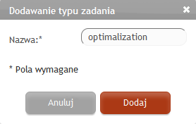 Rys. 9.4 Lista typów zadań zdefiniowanych w systemie Zakładka ta zawiera tabelę z typami zadań. W tabeli znajduje się nazwa typu zadania oraz funkcje edycji i usuwania.