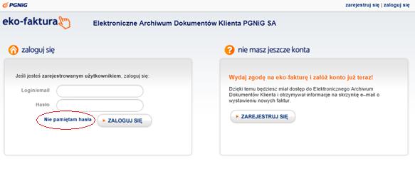 4. Odzyskiwanie zapomnianego hasła Jeżeli zapomnieli Paostwo swojego hasło - należy na stronie startowej *Rysunek 16+ kliknąd w link Nie pamiętam hasła (oznaczony