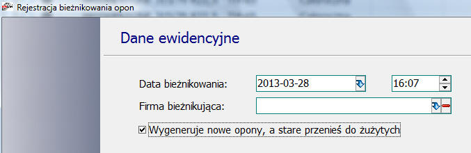 Na liście opon dodano filtr na aktywność opon: Dodano opcję bieżnikowania z jednoczesnym generowaniem nowych opon: Przy montażu opon