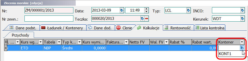 8. Fakturowanie Dodano możliwość grupowania pozycji faktury po numerze kontenera: Na