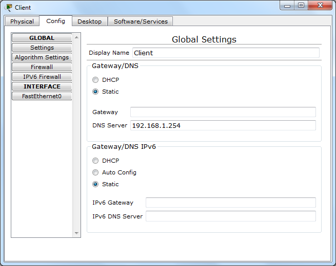 DNS, HTTP w Packet Tracer Ustawiamy na