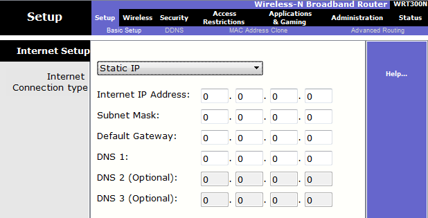 Internet Service Provider) do następujących pól: Internet IP Address to jest nasz adres od strony WAN (zapytaj dostawcę jaki), Subnet Mask to jest maska podsieci