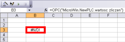 6 Konfiguracja programu Microsoft Excel Po uruchomieniu programu Microsoft Excel należy wybrać komórkę do której chcemy odczytywać wartość zmiennej i kliknąć ikonę Formula Wizard znajdującą się na