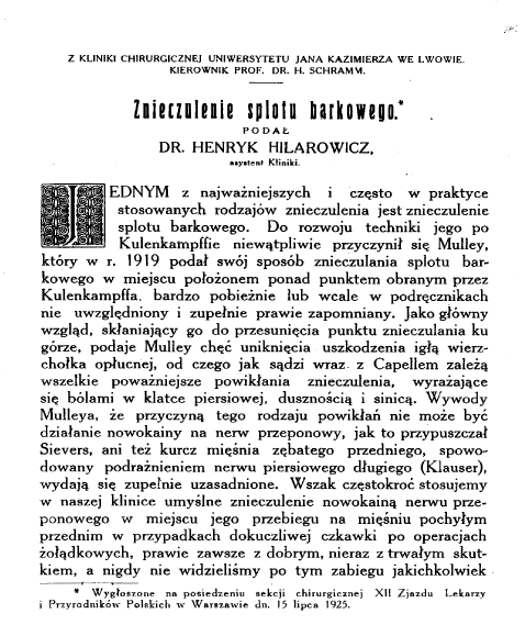 Polski wkład do światowego rozwoju anestezji regionalnej H.